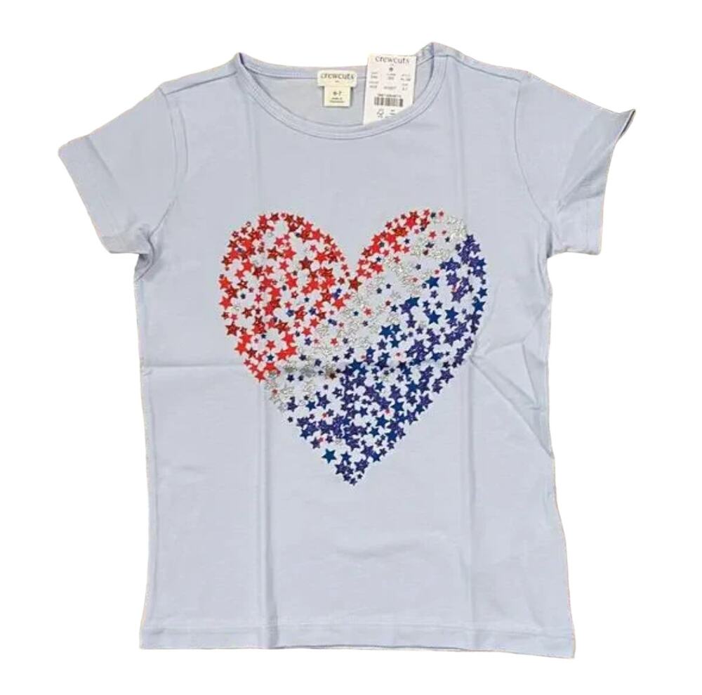 NWT J. Crew Girls' Blue W/Glitter Heart Flag Graphic Tee